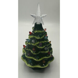 Mr. Christmas Green Nostalgic Battery LED Light Up Holiday Ceramic Tree 7”